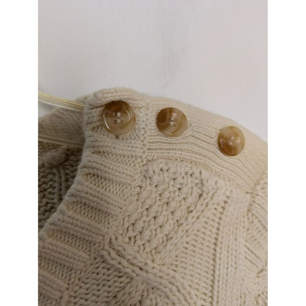 LL Bean Womens Beige Cotton Cable Knit Shoulder Button Sweater M Reg 280394 - Picture 4 of 5